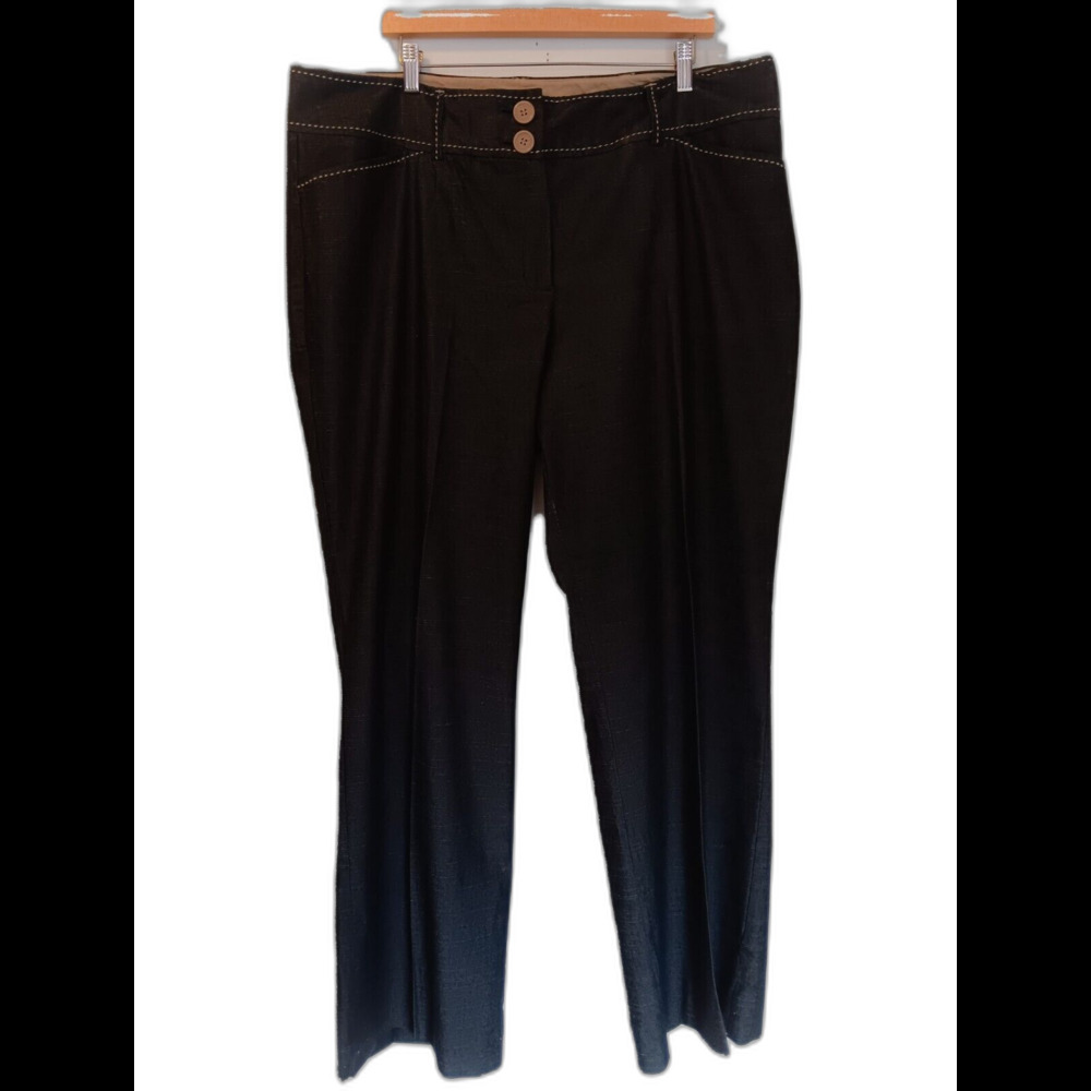 LANE BRYANT Womens Charcoal Gray Classic Trousers Pants w/ Biege Trim, Size 22
